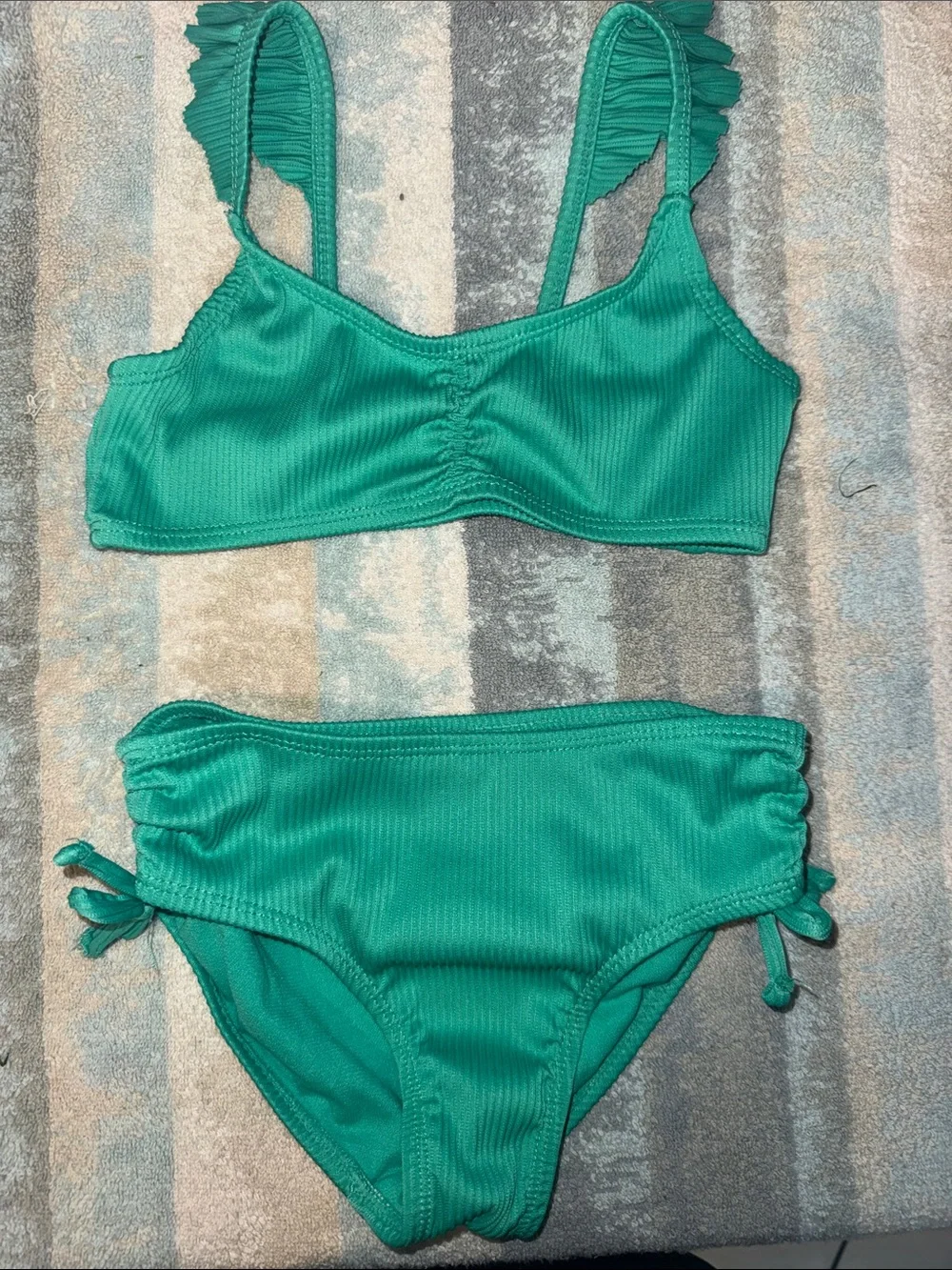 Girls Emerald Green Ribbed Two-Piece Bikini Swim Set